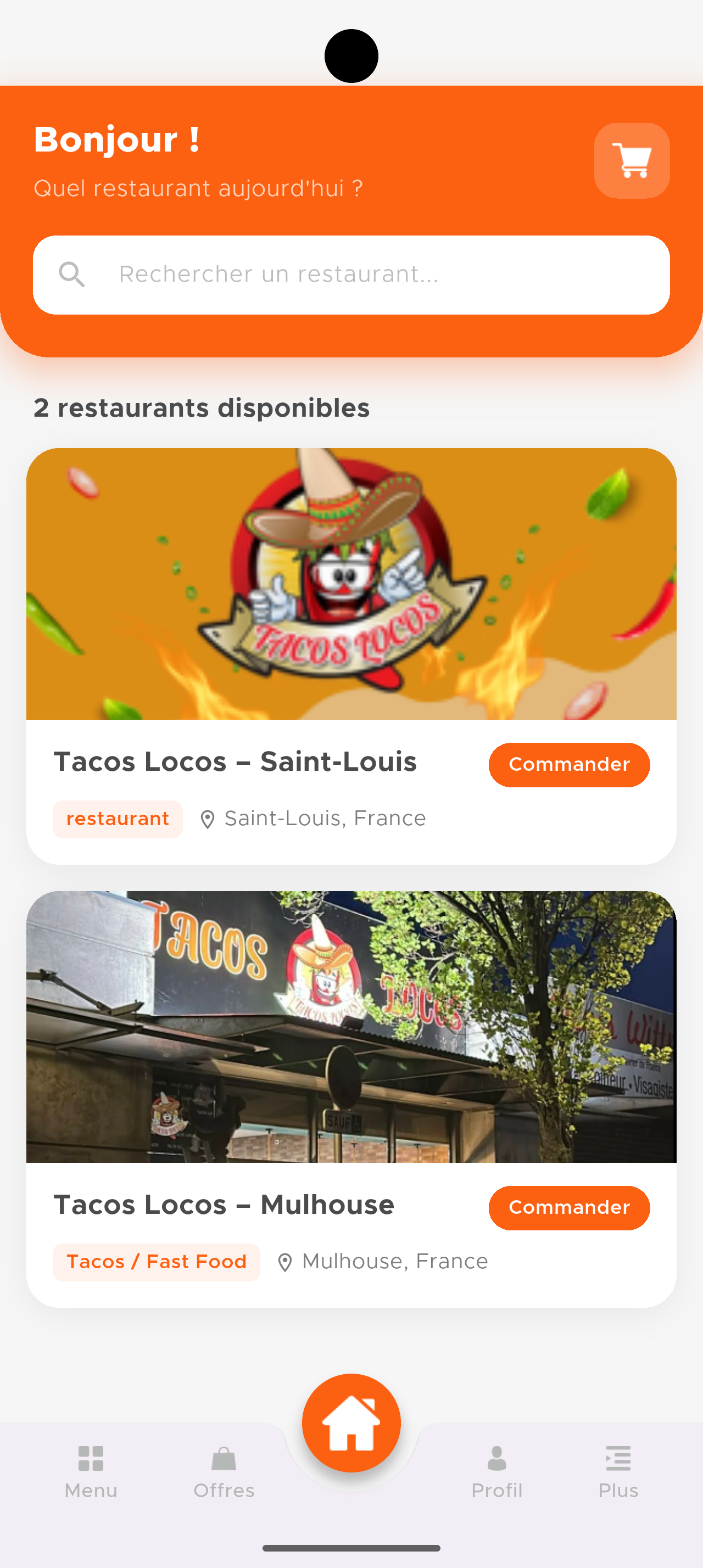 Aperçu de l'application Tacos Locos Delivery