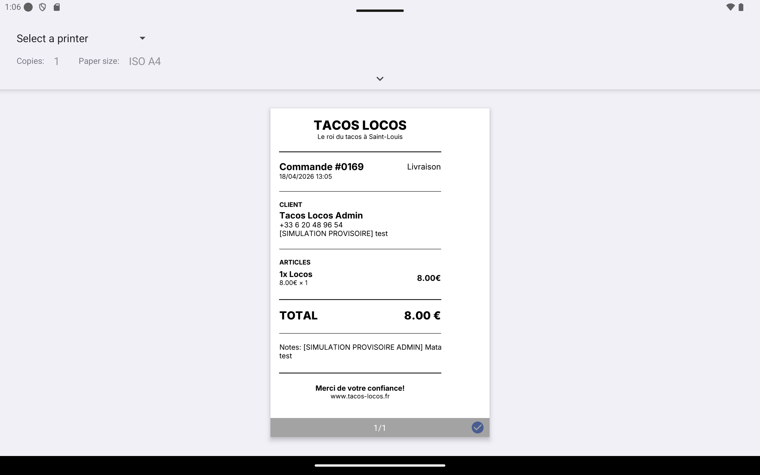 Tickets de commande